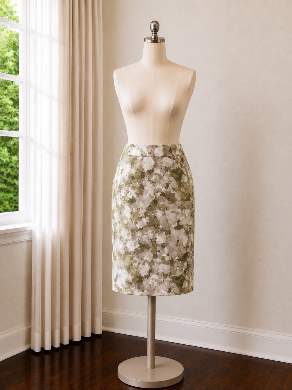 Banana Republic Olive and White Floral Pencil Skirt